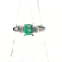 エメラルド デザインリング プラチナ 指輪 メレダイヤ リング 16号 Pt900 エメラルド ダイヤモンド レディース 【中古】nbjwl