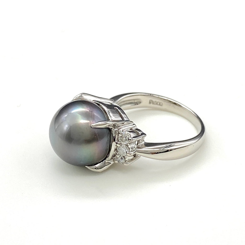 パール デザインリング プラチナ 指輪 メレダイヤ 真珠 リング 12号 Pt900 パール ダイヤモンド レディース 【中古】nbjwl