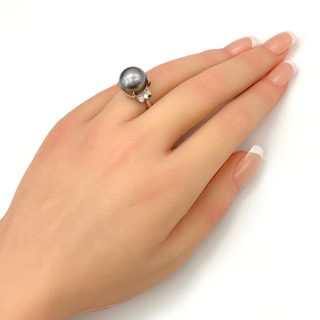 パール デザインリング プラチナ 指輪 メレダイヤ 真珠 リング 12号 Pt900 パール ダイヤモンド レディース 【中古】nbjwl