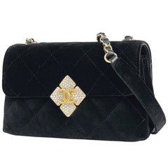 シャネル ココマーク チェーン ショルダーバッグ 斜め掛け ショルダーバッグ ベロア ブラック レディース 【中古】brbag