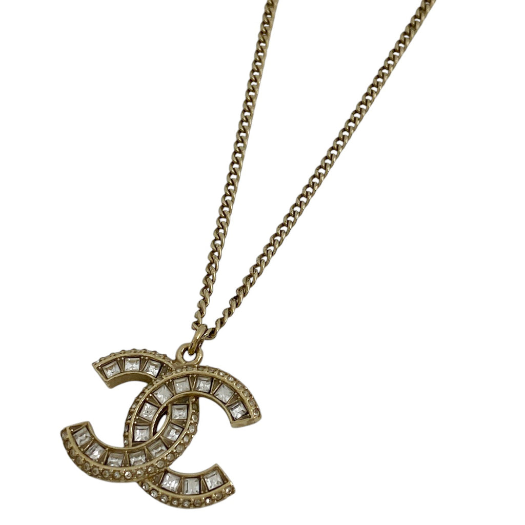 シャネル ココマーク ラインストーン ネックレス CCマーク ペンダント ネックレス GP ゴールド レディース 【中古】bracc