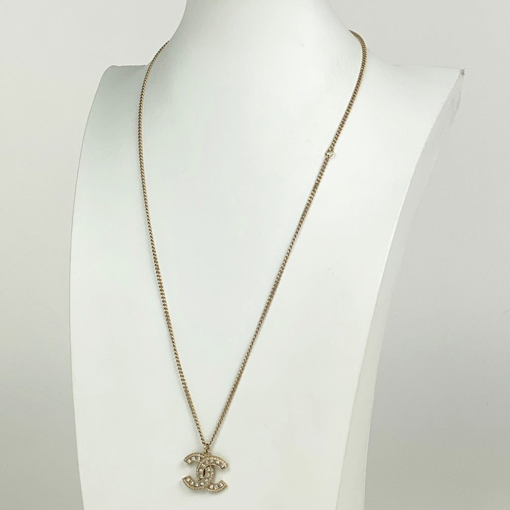 シャネル ココマーク ラインストーン ネックレス CCマーク ペンダント ネックレス GP ゴールド レディース 【中古】bracc