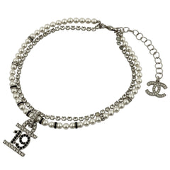 シャネル ココマーク フェイクパール ネックレス 2連 No.19 ネックレス メタル ラインストーン シルバー ブラック レディース 【中古】bracc