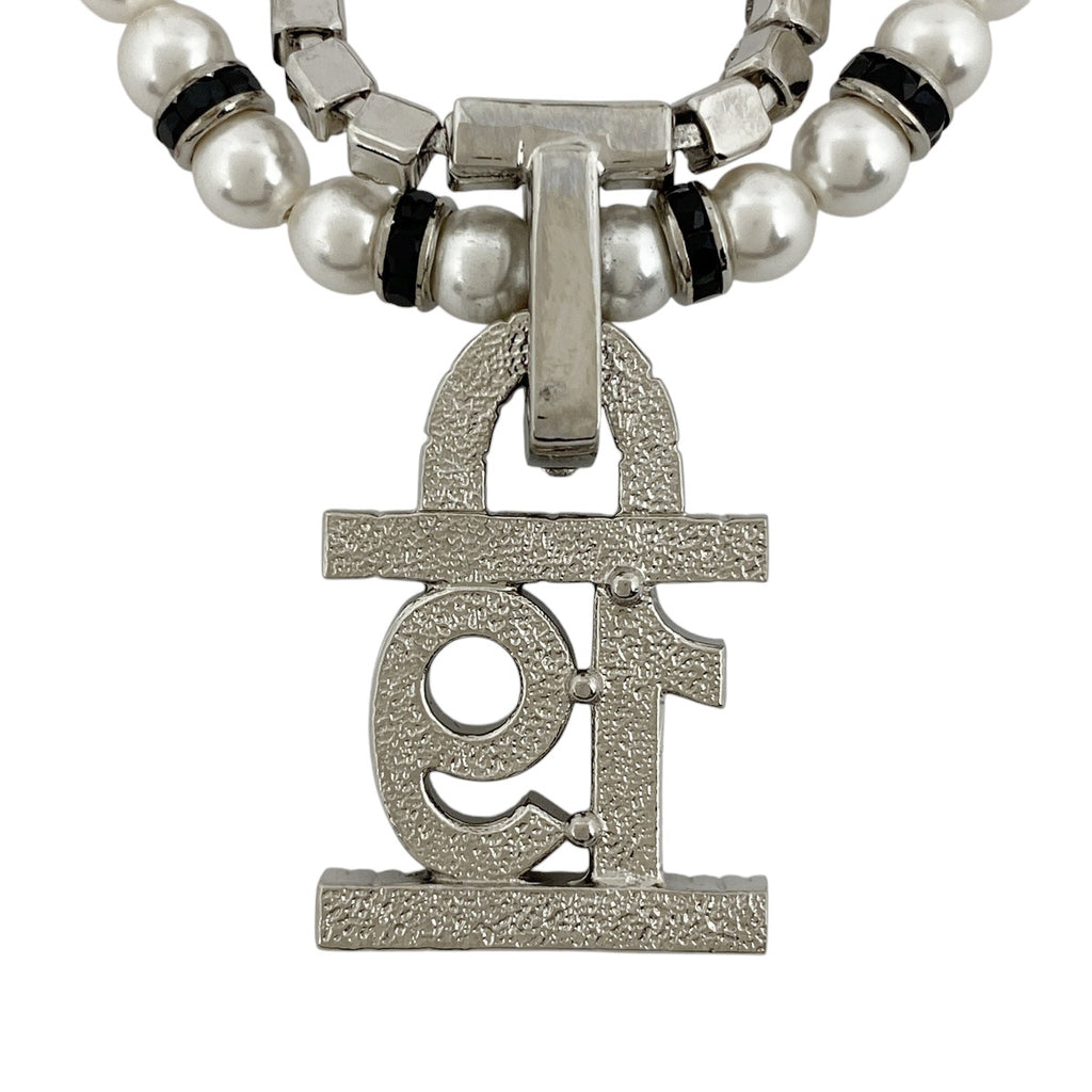 シャネル ココマーク フェイクパール ネックレス 2連 No.19 ネックレス メタル ラインストーン シルバー ブラック レディース 【中古】bracc