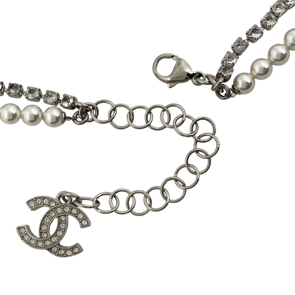 シャネル ココマーク フェイクパール ネックレス 2連 No.19 ネックレス メタル ラインストーン シルバー ブラック レディース 【中古】bracc