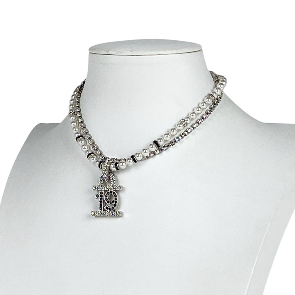 シャネル ココマーク フェイクパール ネックレス 2連 No.19 ネックレス メタル ラインストーン シルバー ブラック レディース 【中古】bracc