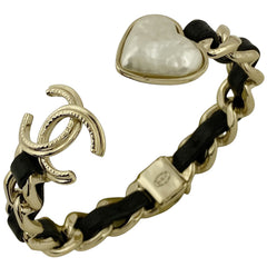 シャネル ココマーク バングル ハート 腕輪 バングル GP レザー ゴールド ブラック レディース 【中古】bracc