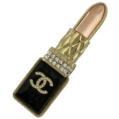 シャネル ココマーク ピンブローチ ロゴ ラインストーン 口紅モチーフ ブローチ GP ブラック レディース 【中古】bracc