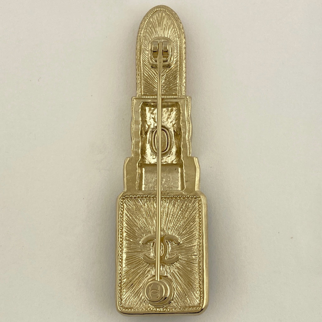 シャネル ココマーク ピンブローチ ロゴ ラインストーン 口紅モチーフ ブローチ GP ブラック レディース 【中古】bracc