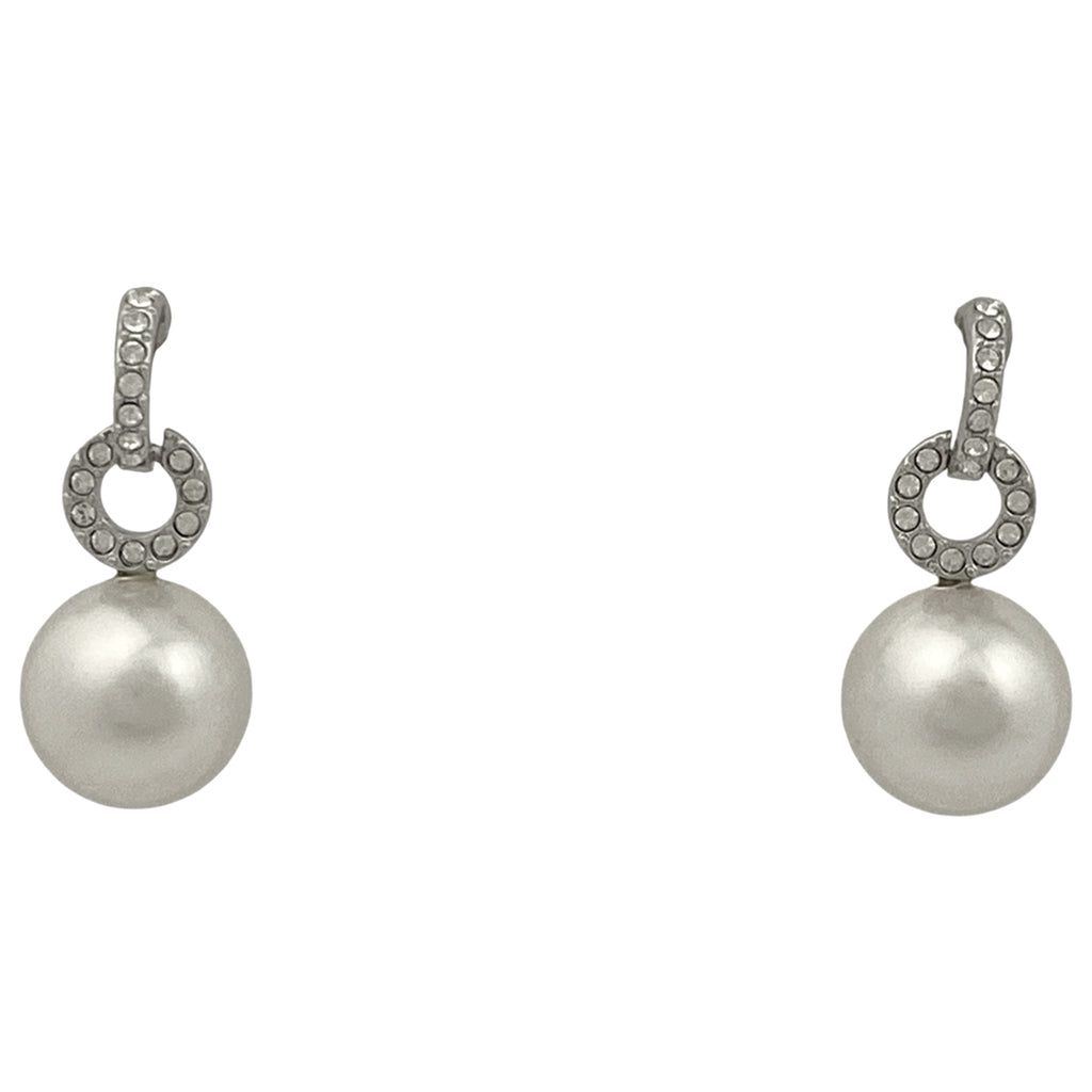 スワロフスキー クリスタル デザイン ピアス スイング ジルコニア ピアス メタル フェイクパール シルバー ホワイト レディース 【中古】bracc