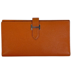 エルメス ベアン Hロゴ 二つ折り 長財布 ヴォーエプソン テールバテュー □R レディース 【中古】brbag