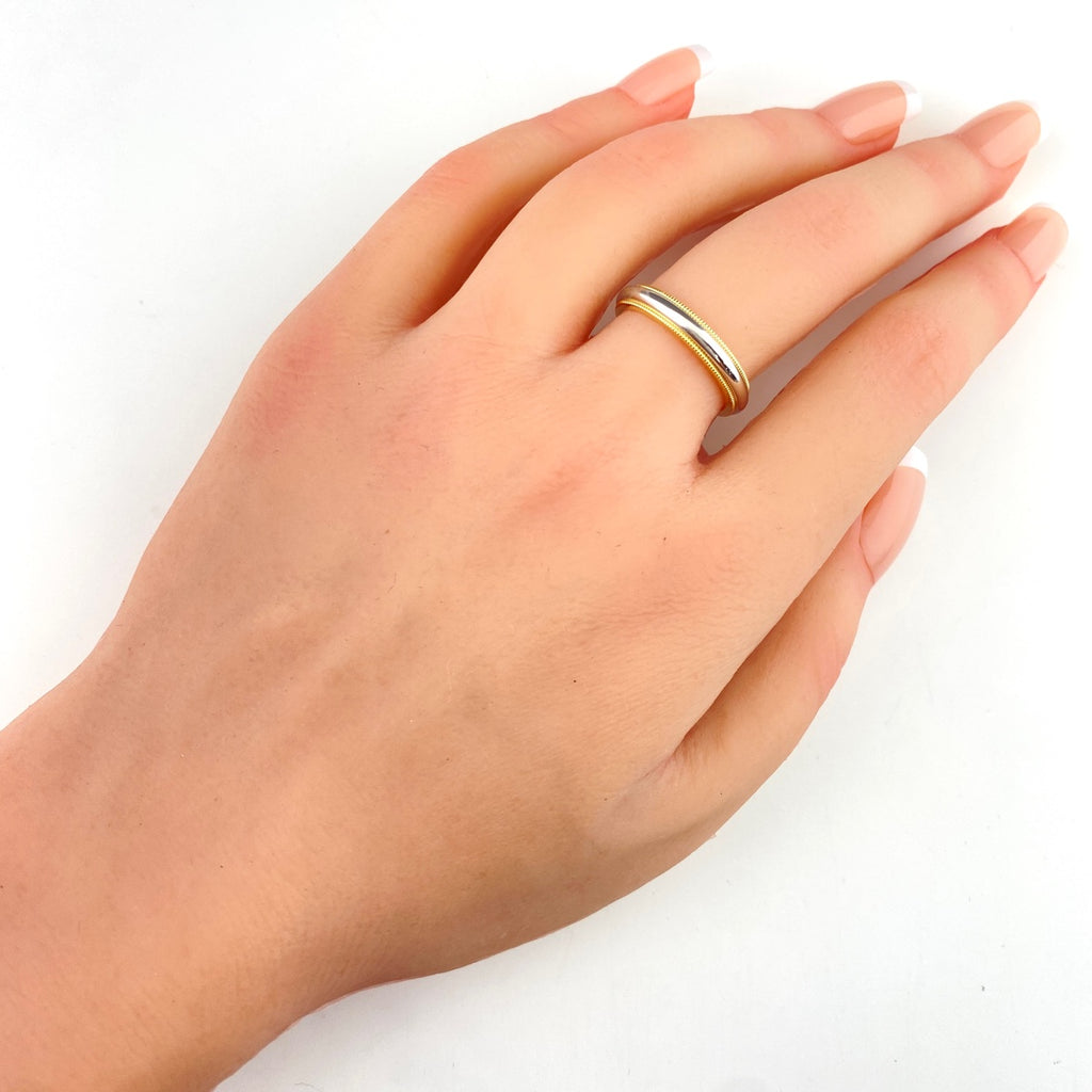 ティファニー ミルグレイン リング プラチナ YG イエローゴールド 指輪 リング 15号 Pt900 750 レディース 【中古】brjwl