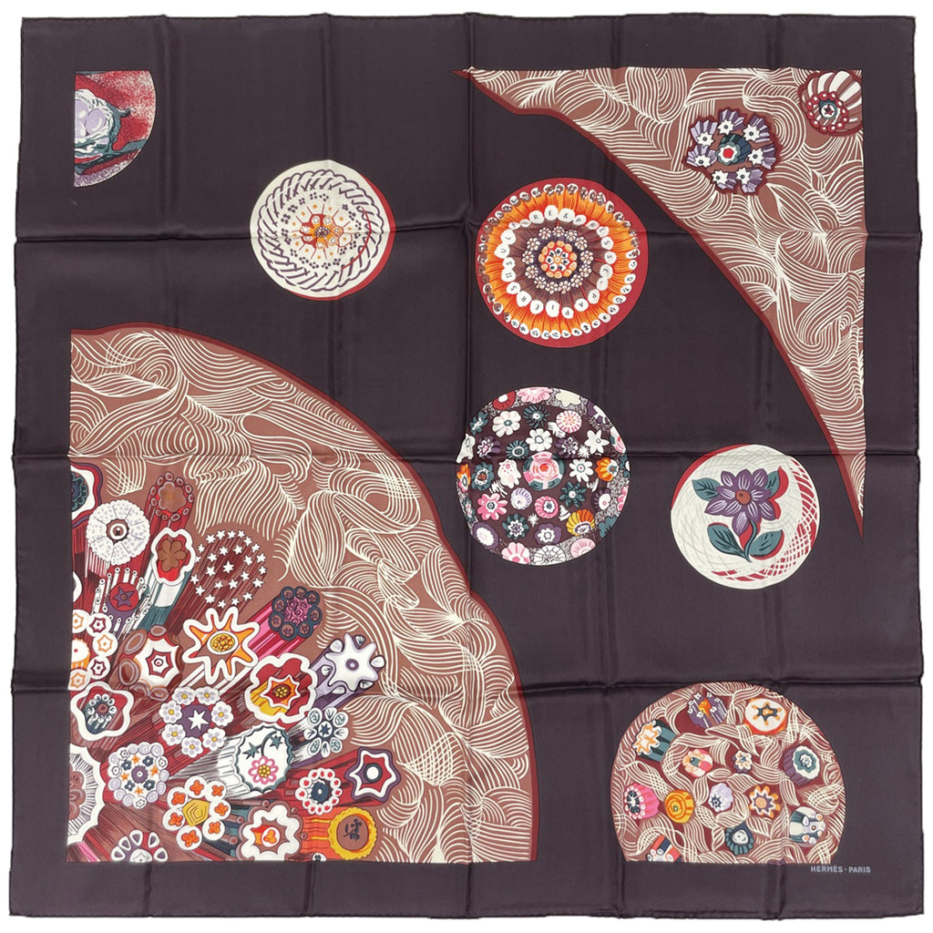 エルメス カレ 90 SULFURE&PRESSE PAPIERS2 硫化＆文鎮2 スカーフ シルク ブラウン マルチカラー レディース 【中古】brbag