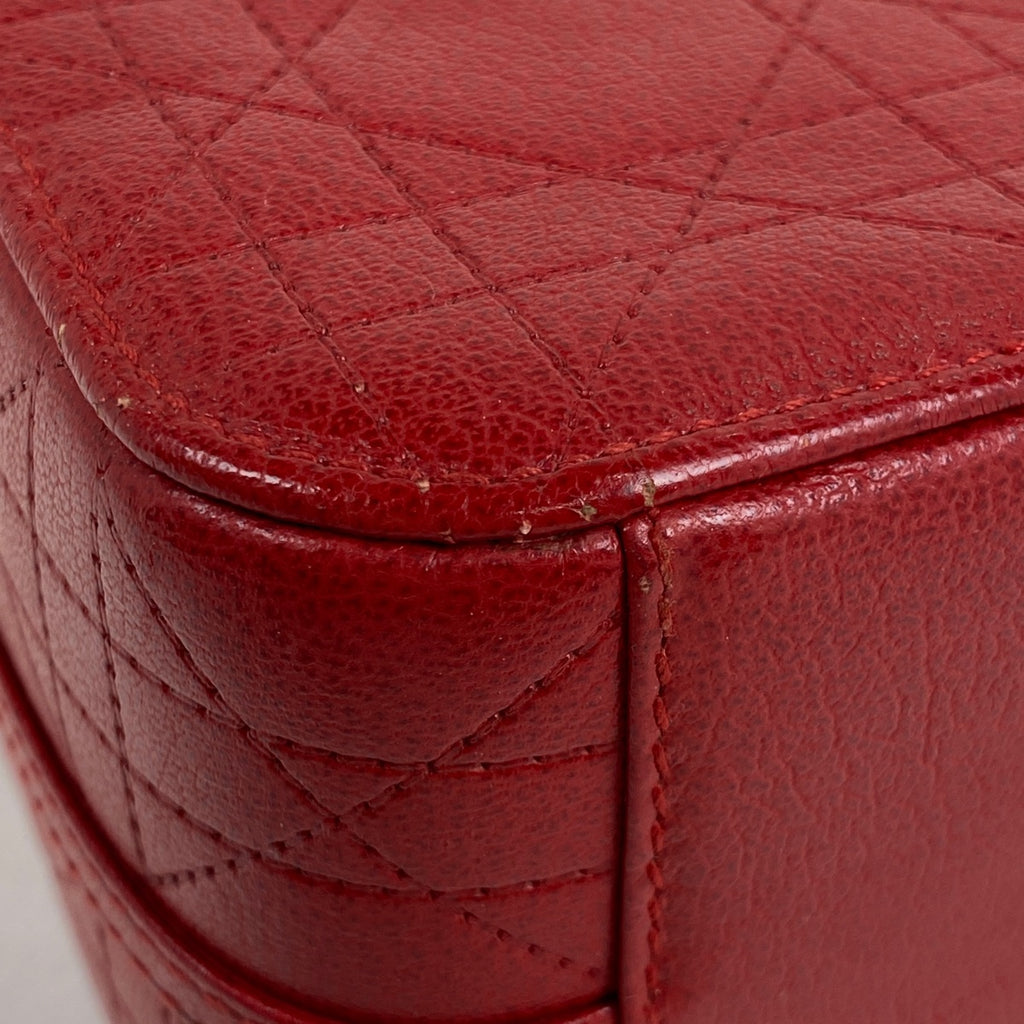 クリスチャンディオール カナージュ バニティバッグ ロゴ ハンドバッグ 化粧ポーチ レザー レッド レディース 【中古】brbag