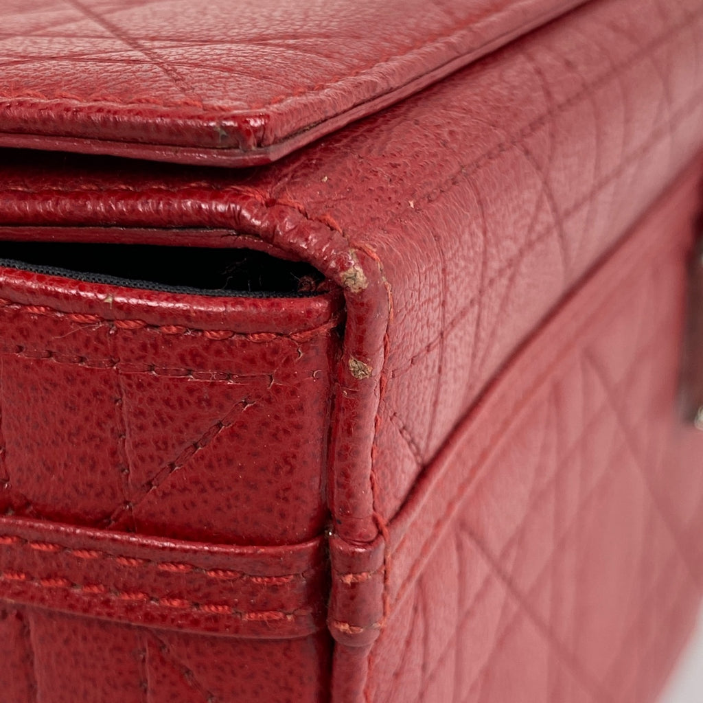 クリスチャンディオール カナージュ バニティバッグ ロゴ ハンドバッグ 化粧ポーチ レザー レッド レディース 【中古】brbag