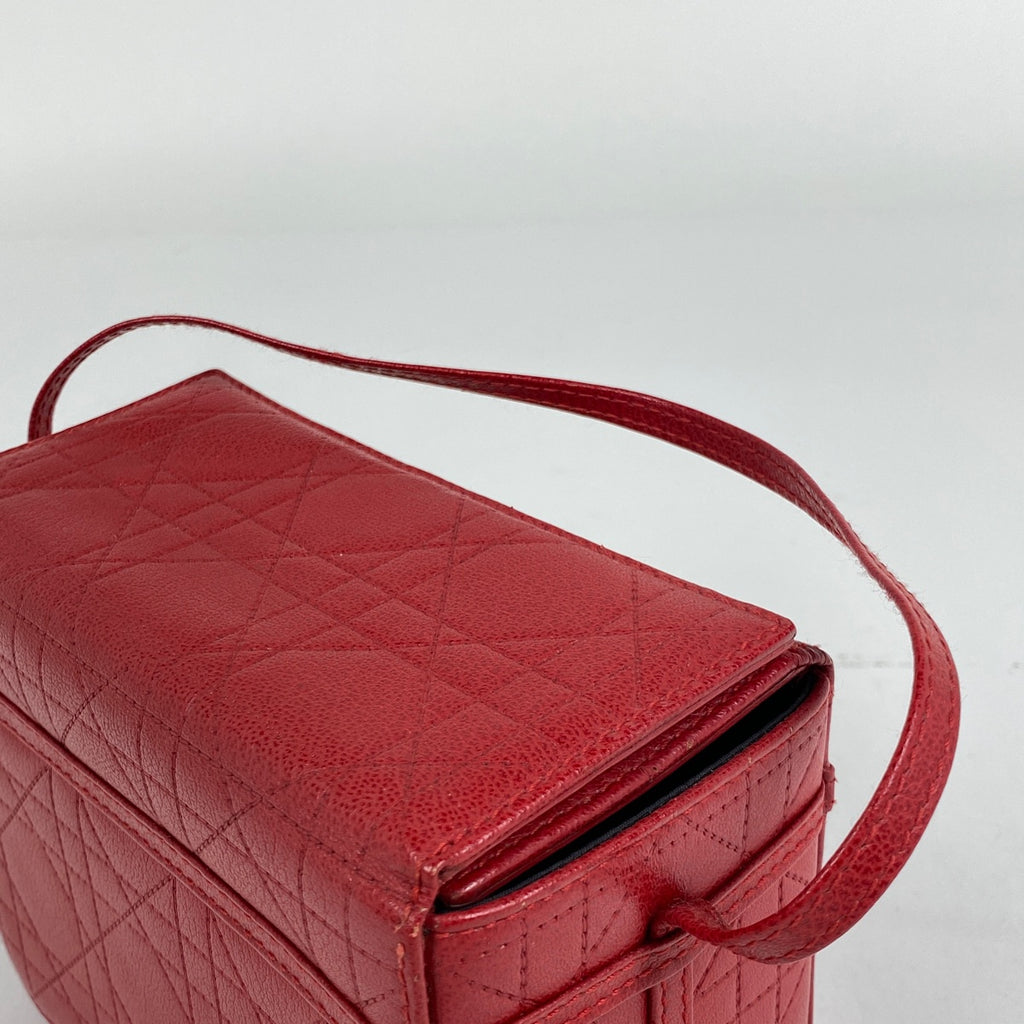 クリスチャンディオール カナージュ バニティバッグ ロゴ ハンドバッグ 化粧ポーチ レザー レッド レディース 【中古】brbag