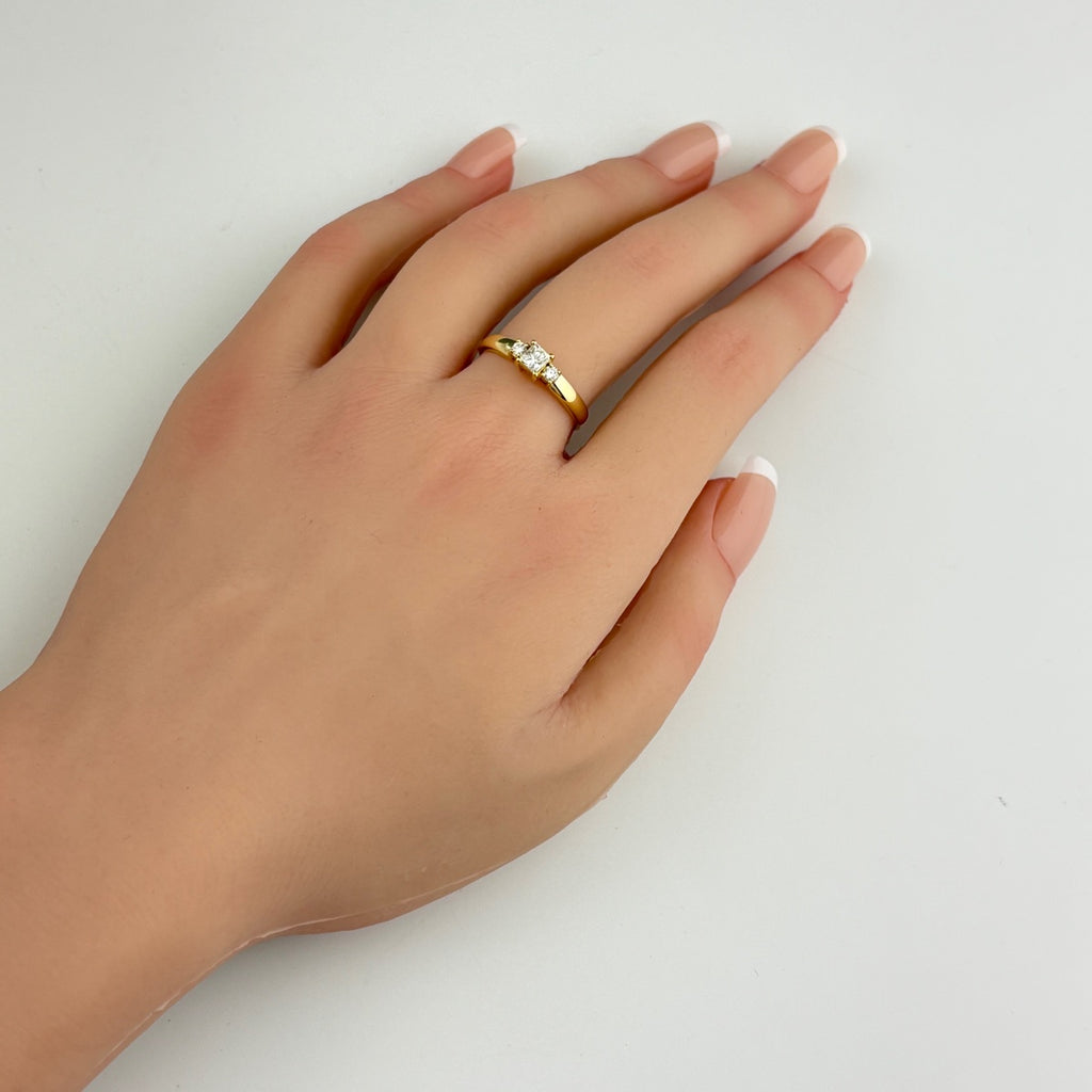 メレダイヤ デザインリング YG イエローゴールド 指輪 リング 16号 K18 ダイヤモンド レディース 【中古】nbjwl