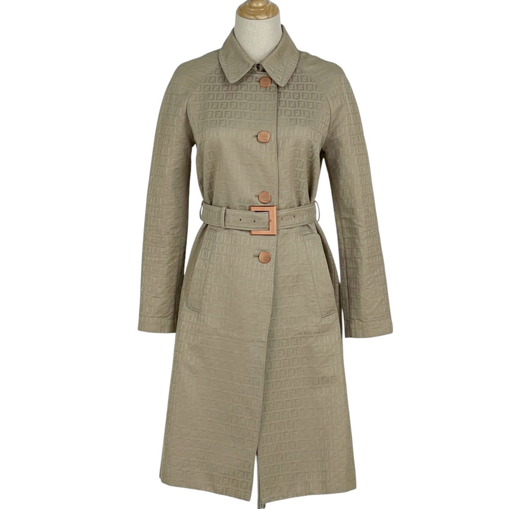 フェンディ ズッカ柄 ステンカラーコート ベルト付き FF柄 ズッキーノ柄 アウター ステンカラーコート コットン ベージュ レディース 【中古】brapp