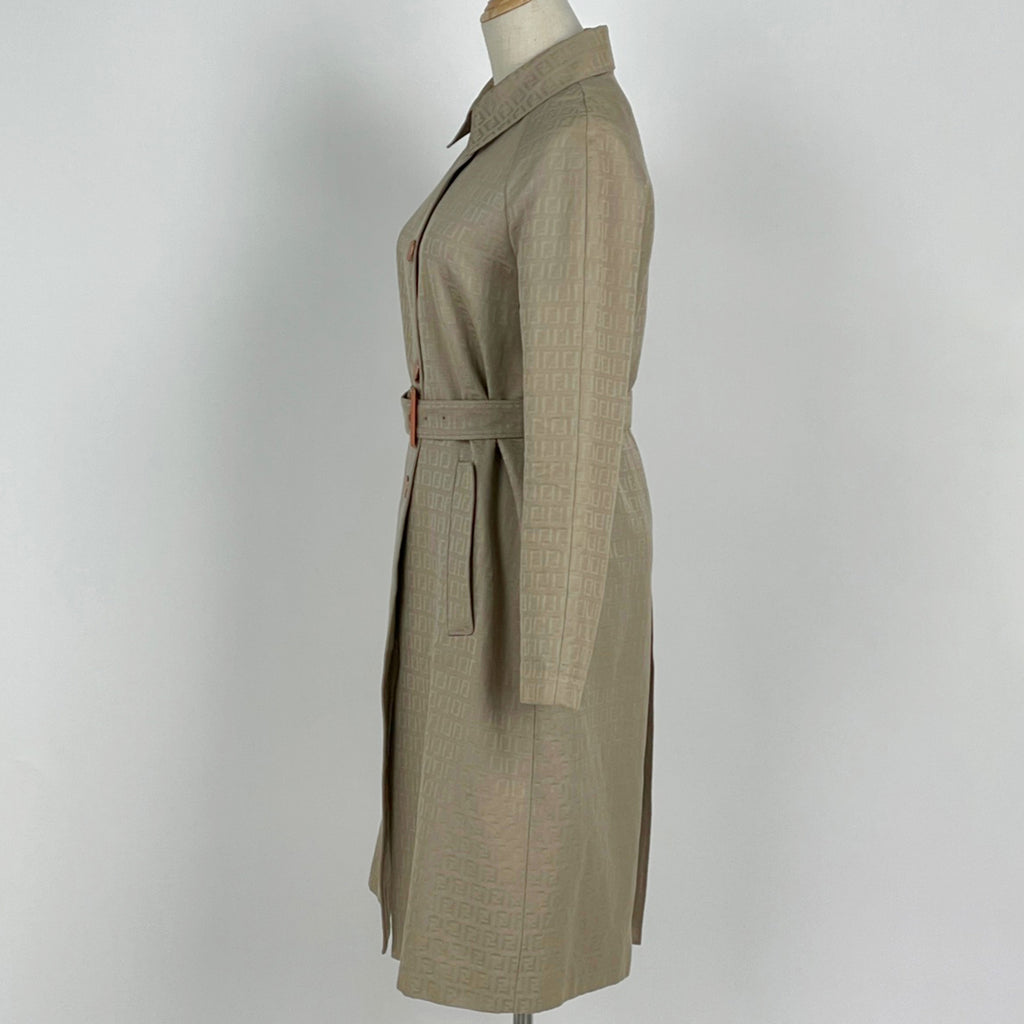 フェンディ ズッカ柄 ステンカラーコート ベルト付き FF柄 ズッキーノ柄 アウター ステンカラーコート コットン ベージュ レディース 【中古】brapp