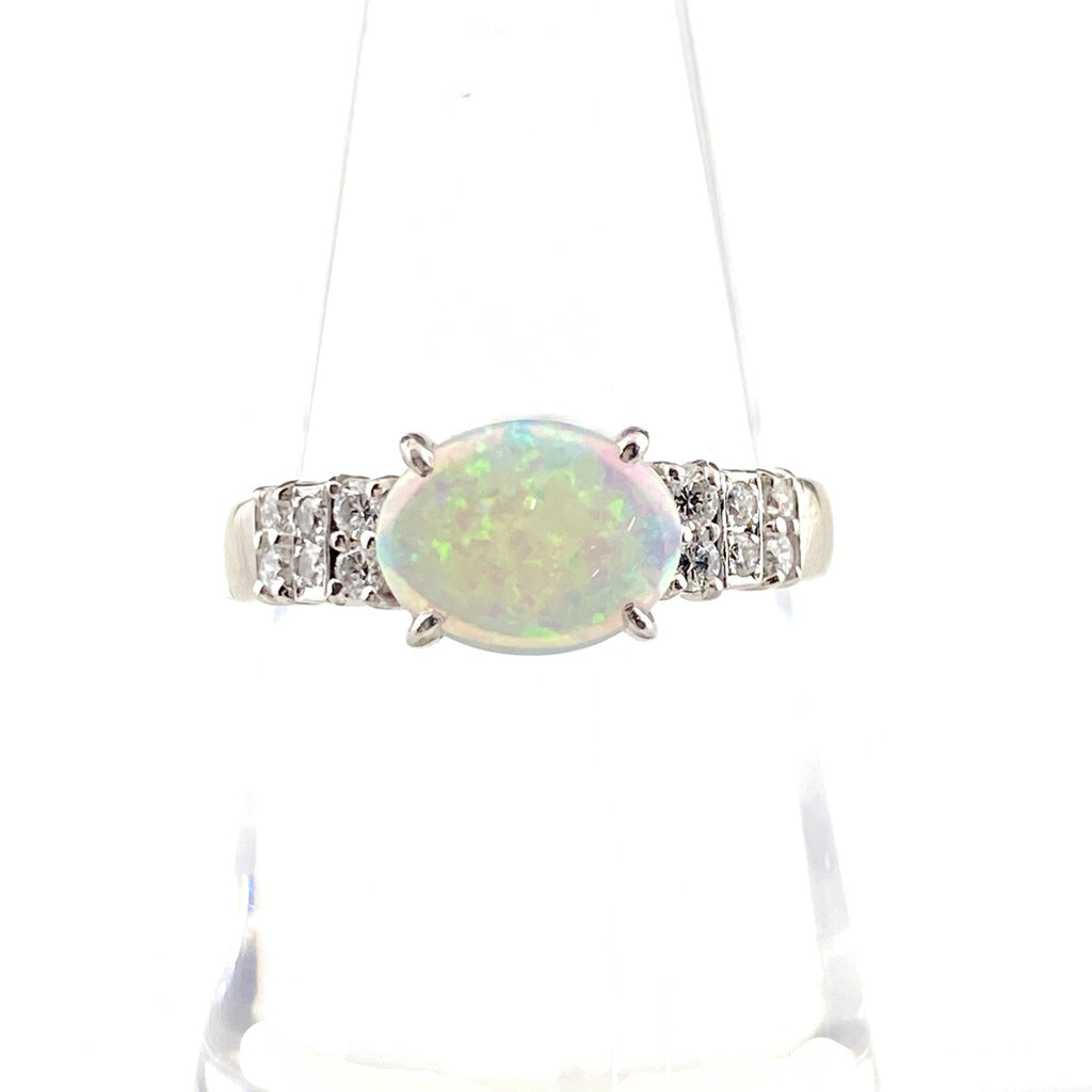 オパール デザインリング プラチナ メレダイヤ 指輪 リング 14号 Pt900 オパール ダイヤモンド レディース 【中古】nbjwl