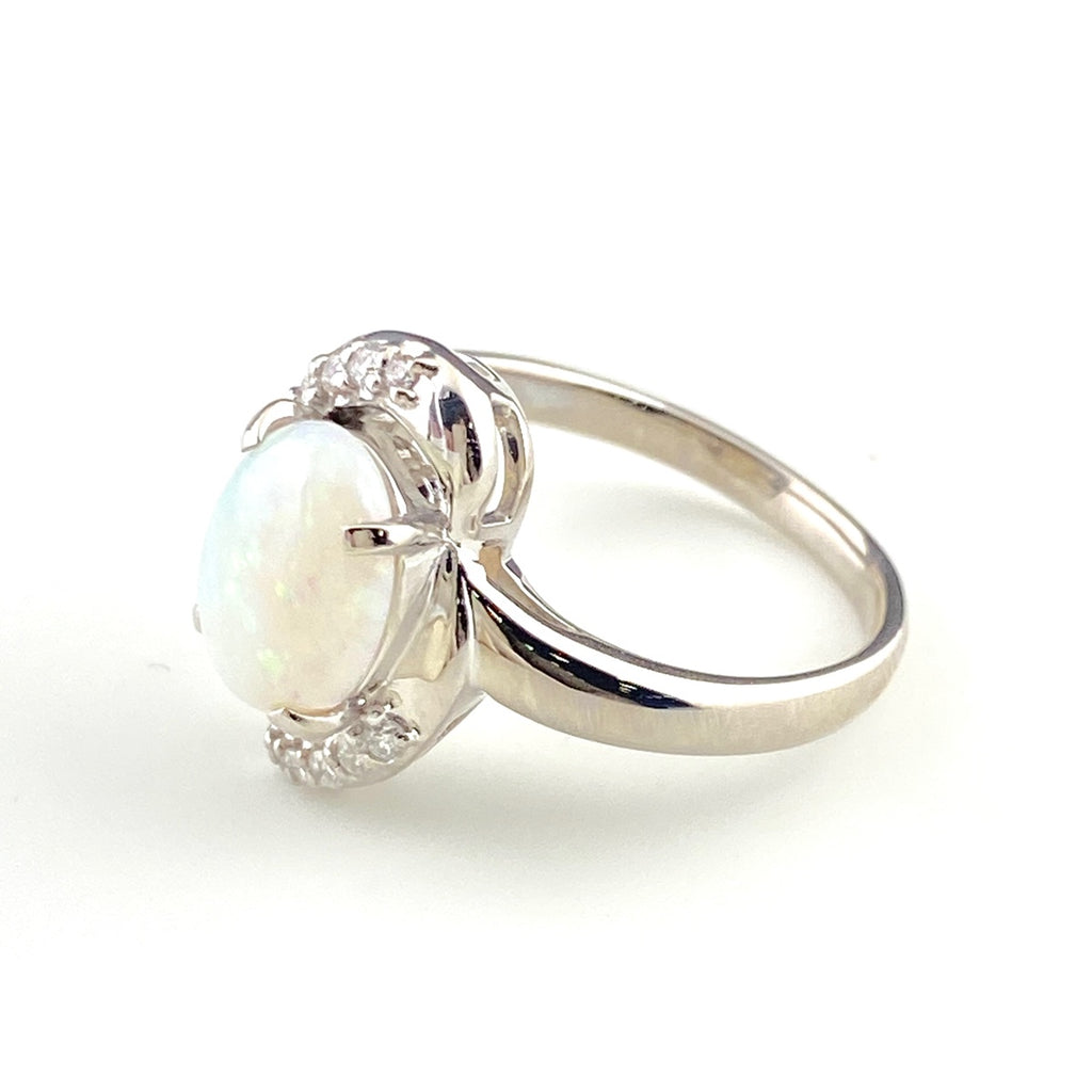 オパール デザインリング プラチナ メレダイヤ 指輪 リング 11.5号 Pt900 オパール ダイヤモンド レディース 【中古】nbjwl