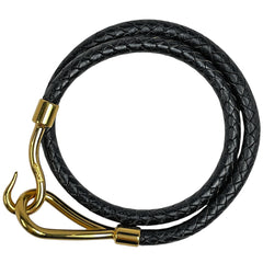 エルメス ジャンボ ブレスレット 腕輪 2連 チョーカー ブレスレット GP レザー ゴールド ブラック レディース ブランドアクセサリー 【中古】bracc