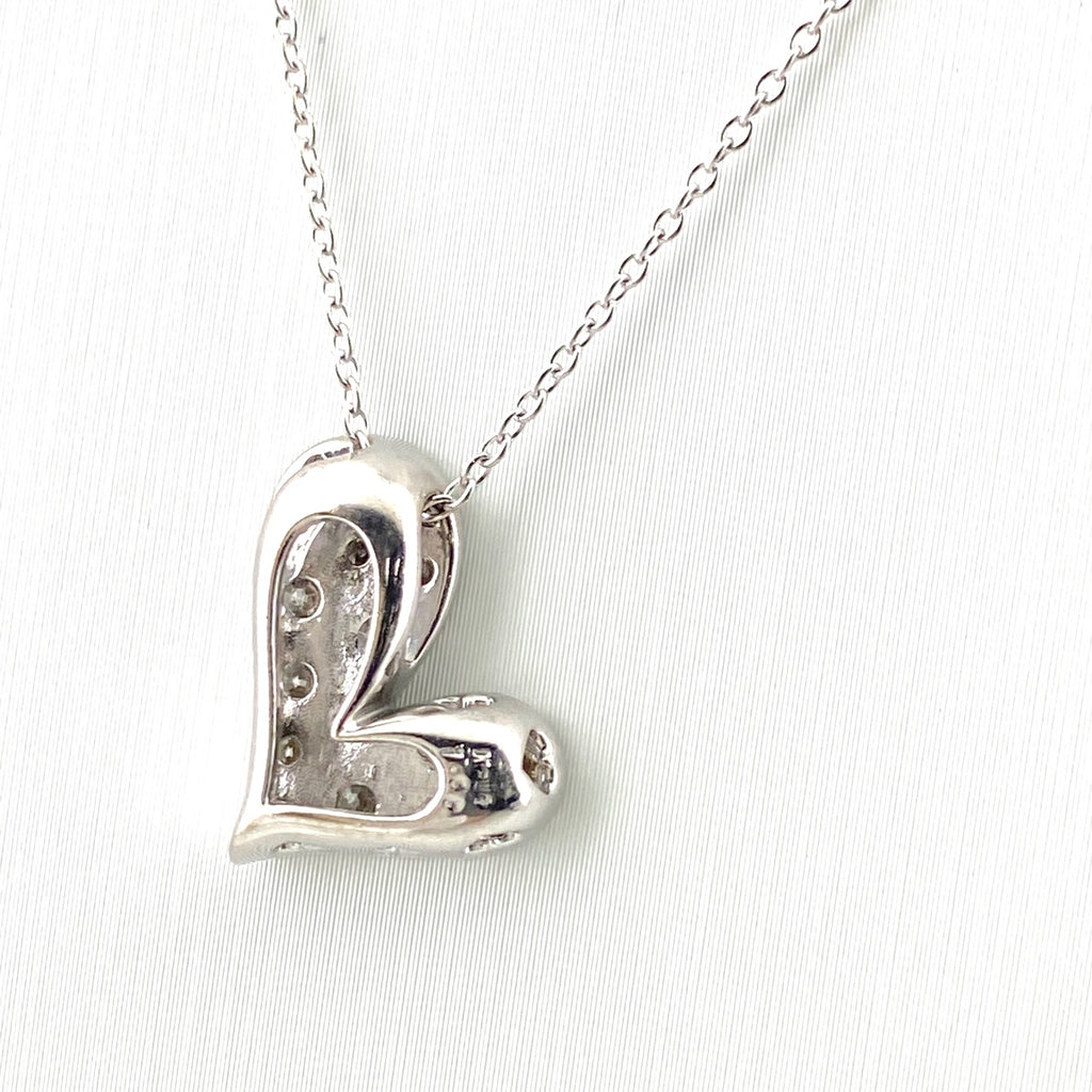 ハートモチーフ デザインネックレス WG ホワイトゴールド ペンダント ネックレス K18 WG ダイヤモンド レディース 【中古】nbjwl