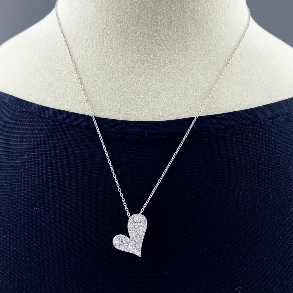 ハートモチーフ デザインネックレス WG ホワイトゴールド ペンダント ネックレス K18 WG ダイヤモンド レディース 【中古】nbjwl
