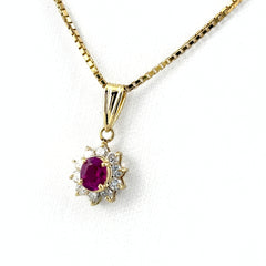 ルビー デザインネックレス YG イエローゴールド ペンダント メレダイヤ 750 ネックレス K18 ルビー ダイヤモンド レディース 【中古】nbjwl