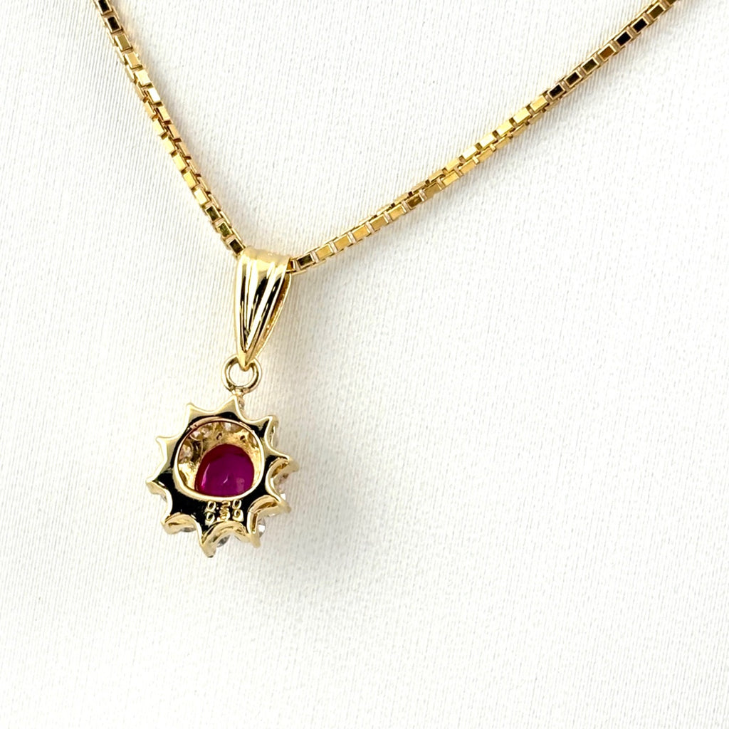 ルビー デザインネックレス YG イエローゴールド ペンダント メレダイヤ 750 ネックレス K18 ルビー ダイヤモンド レディース 【中古】nbjwl