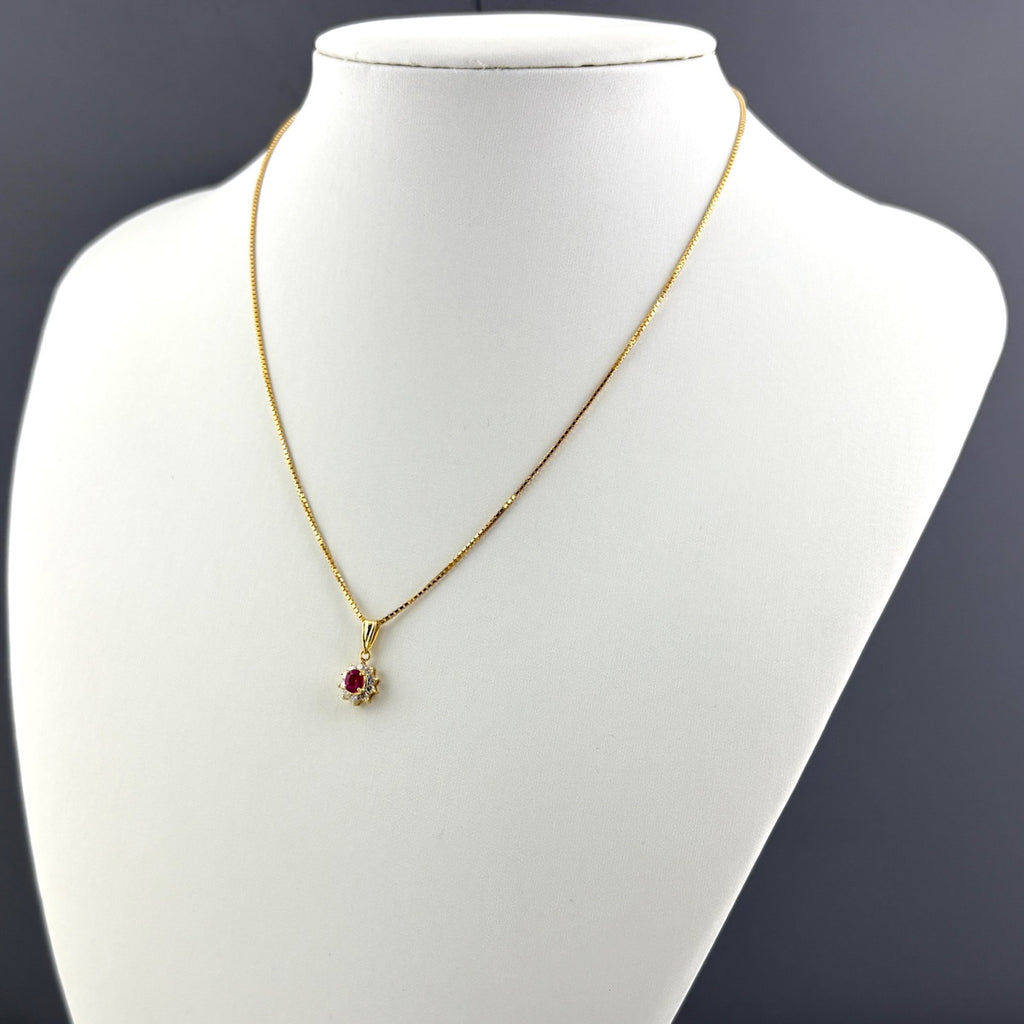 ルビー デザインネックレス YG イエローゴールド ペンダント メレダイヤ 750 ネックレス K18 ルビー ダイヤモンド レディース 【中古】nbjwl