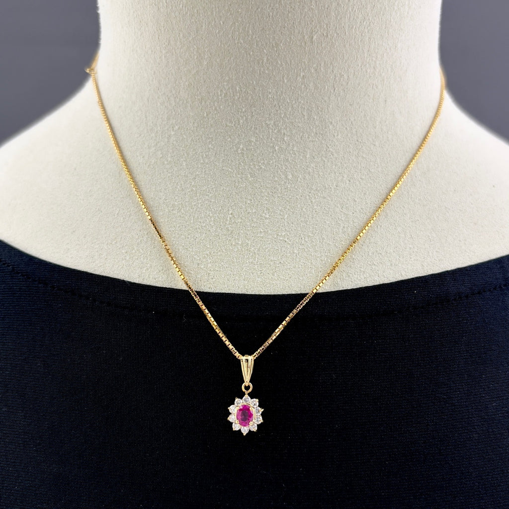 ルビー デザインネックレス YG イエローゴールド ペンダント メレダイヤ 750 ネックレス K18 ルビー ダイヤモンド レディース 【中古】nbjwl