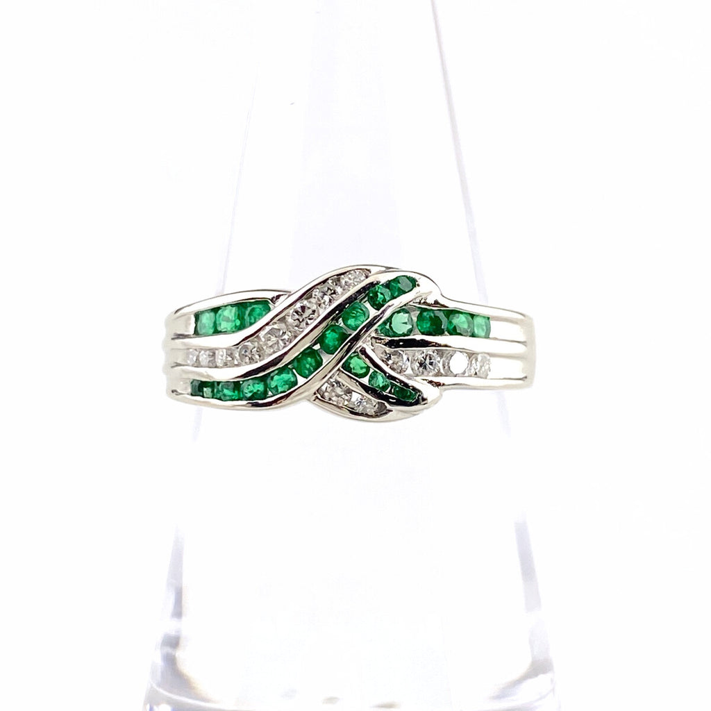 エメラルド デザインリング プラチナ 指輪 メレダイヤ リング 13.5号 Pt900 エメラルド ダイヤモンド レディース 【中古】nbjwl