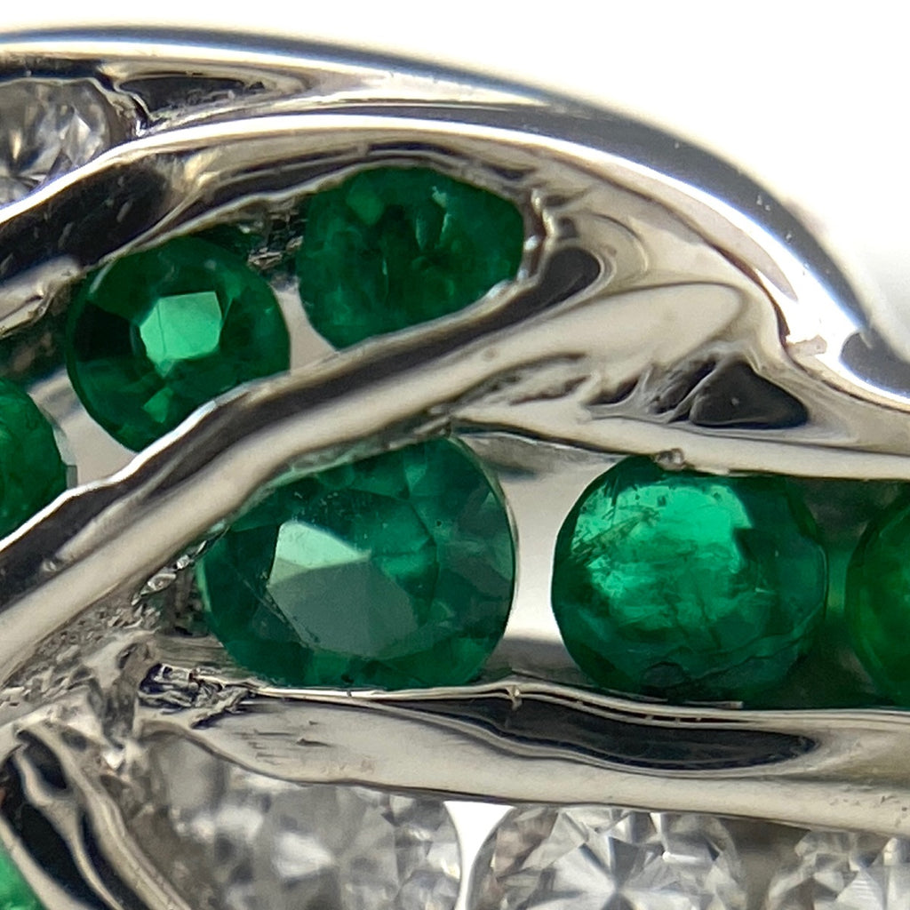 エメラルド デザインリング プラチナ 指輪 メレダイヤ リング 13.5号 Pt900 エメラルド ダイヤモンド レディース 【中古】nbjwl