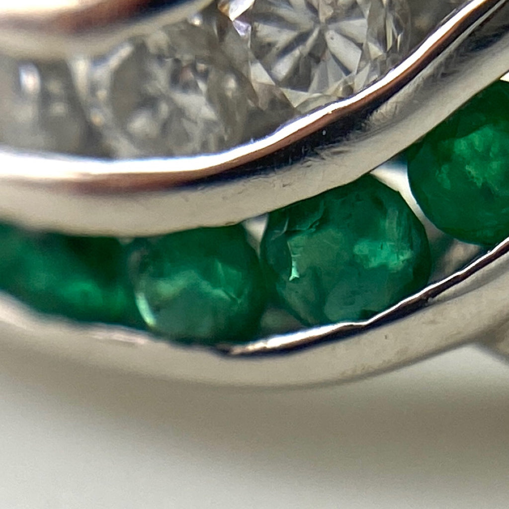 エメラルド デザインリング プラチナ 指輪 メレダイヤ リング 13.5号 Pt900 エメラルド ダイヤモンド レディース 【中古】nbjwl