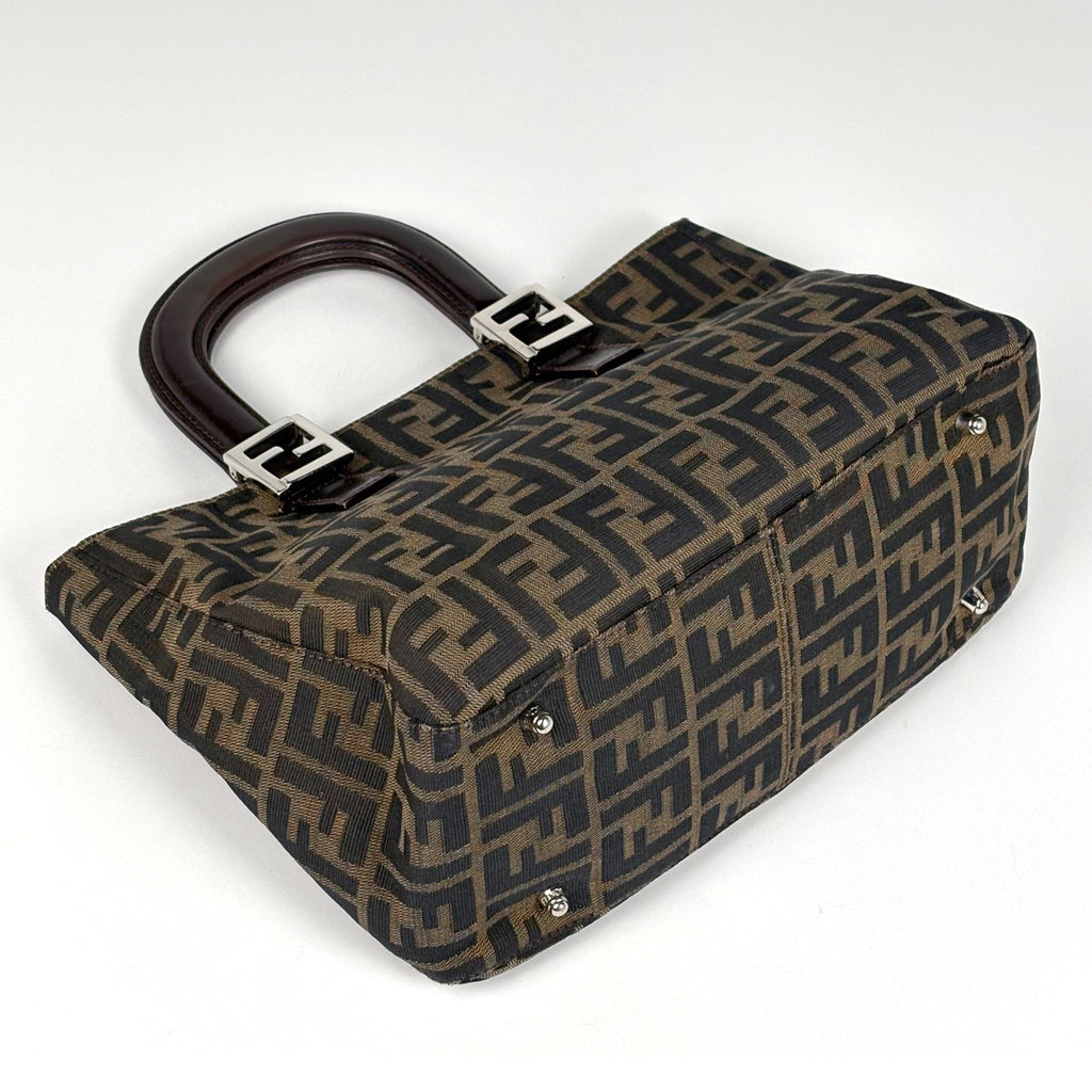 フェンディ ズッカ柄 ハンドバッグ 手提げ トートバッグ 総柄 ハンドバッグ キャンバス ブラウン 26693 レディース 【中古】brbag