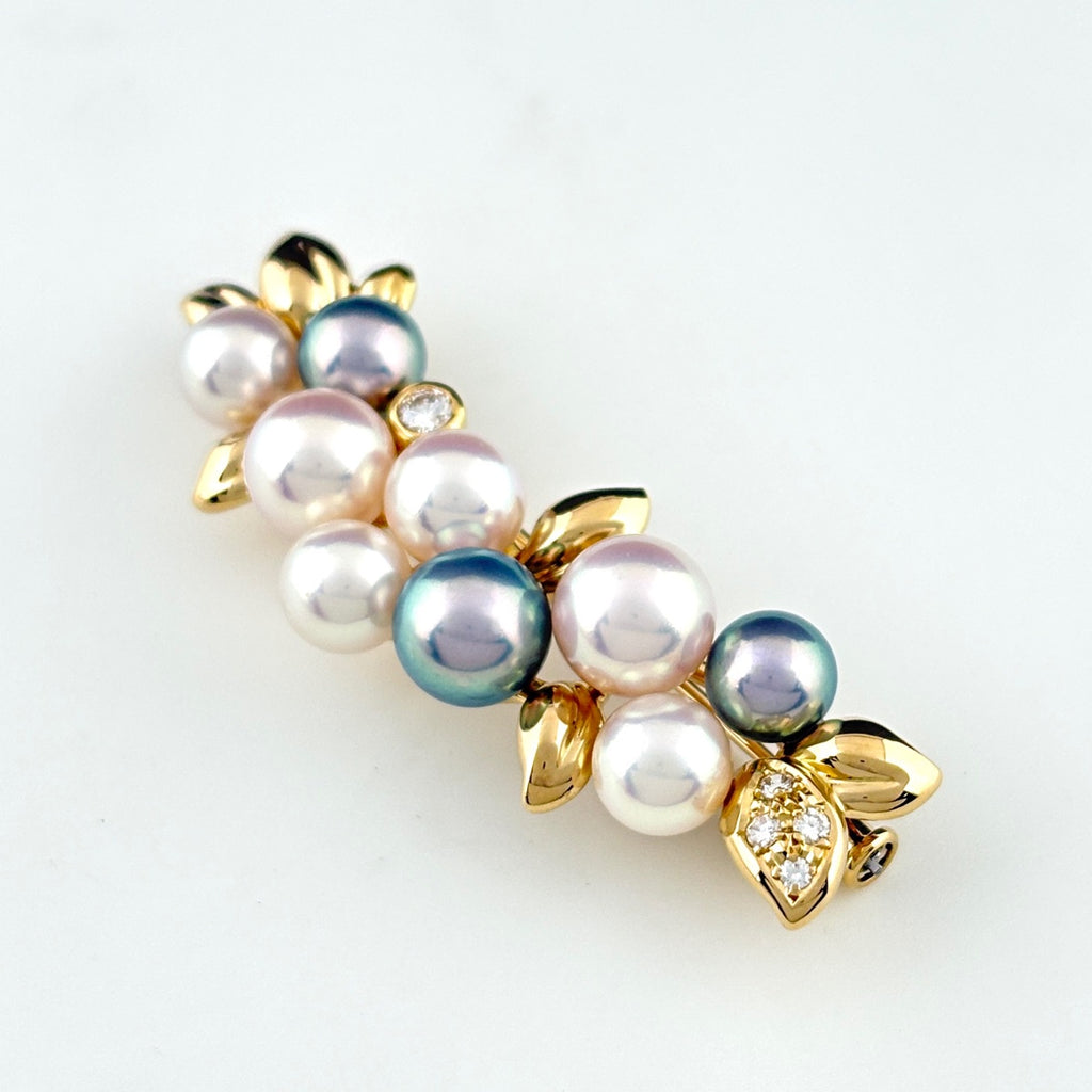 タサキ パール デザインブローチ K18 メレダイヤ 真珠 ブローチ K18 パール ダイヤモンド レディース ブランドジュエリー 【中古】brjwl