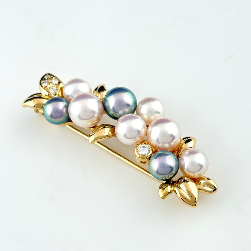 タサキ パール デザインブローチ K18 メレダイヤ 真珠 ブローチ K18 パール ダイヤモンド レディース ブランドジュエリー 【中古】brjwl