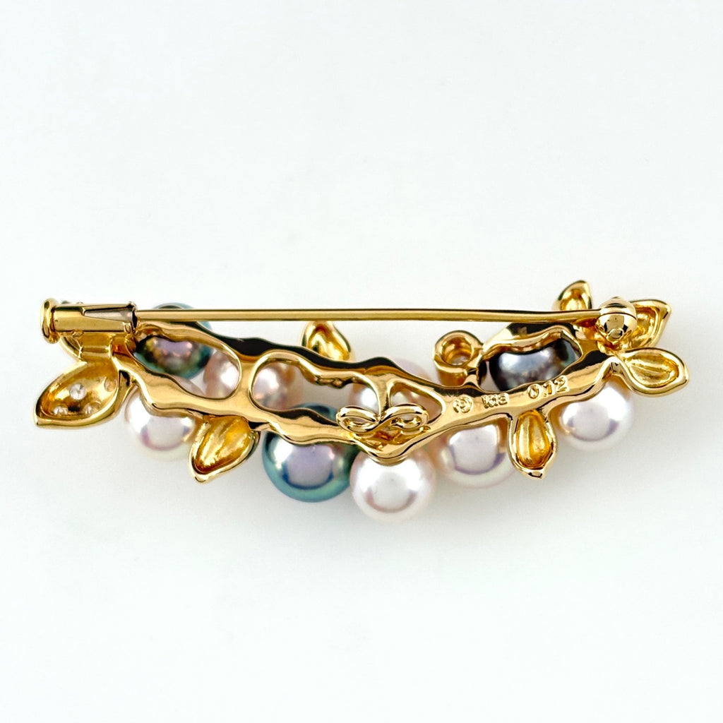 タサキ パール デザインブローチ K18 メレダイヤ 真珠 ブローチ K18 パール ダイヤモンド レディース ブランドジュエリー 【中古】brjwl