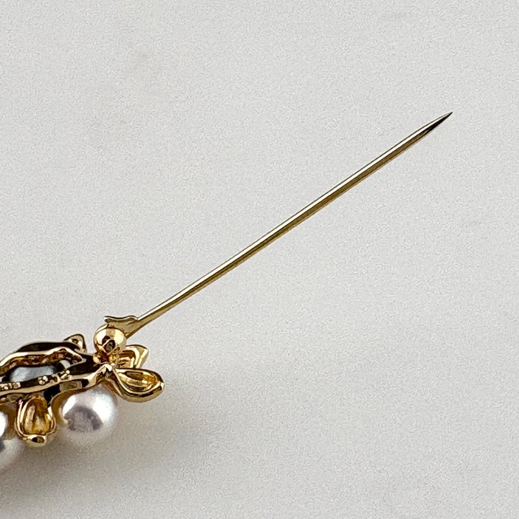 タサキ パール デザインブローチ K18 メレダイヤ 真珠 ブローチ K18 パール ダイヤモンド レディース ブランドジュエリー 【中古】brjwl