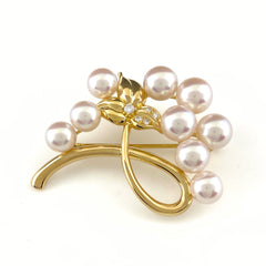 タサキ パール デザインブローチ YG イエローゴールド 真珠 メレダイヤ ブローチ K18 パール ダイヤモンド レディース 【中古】brjwl
