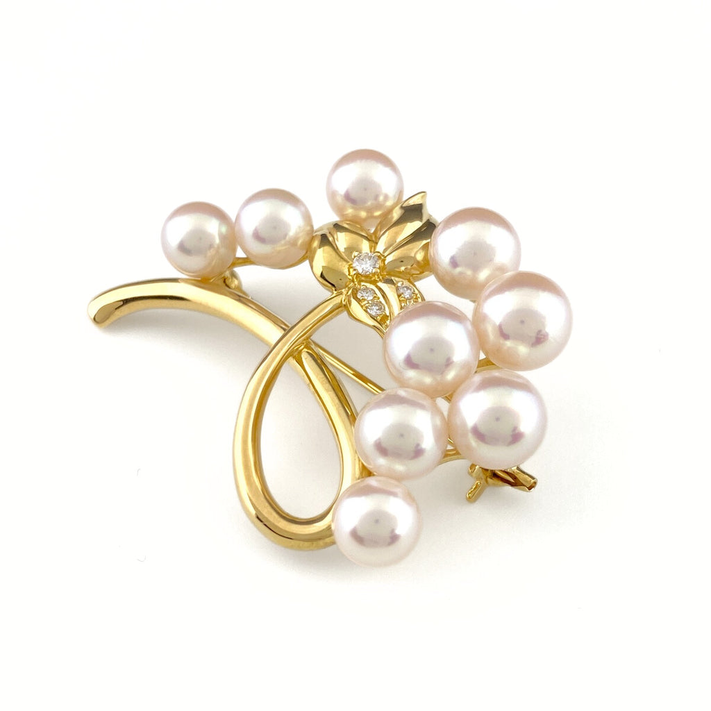 タサキ パール デザインブローチ YG イエローゴールド 真珠 メレダイヤ ブローチ K18 パール ダイヤモンド レディース 【中古】brjwl