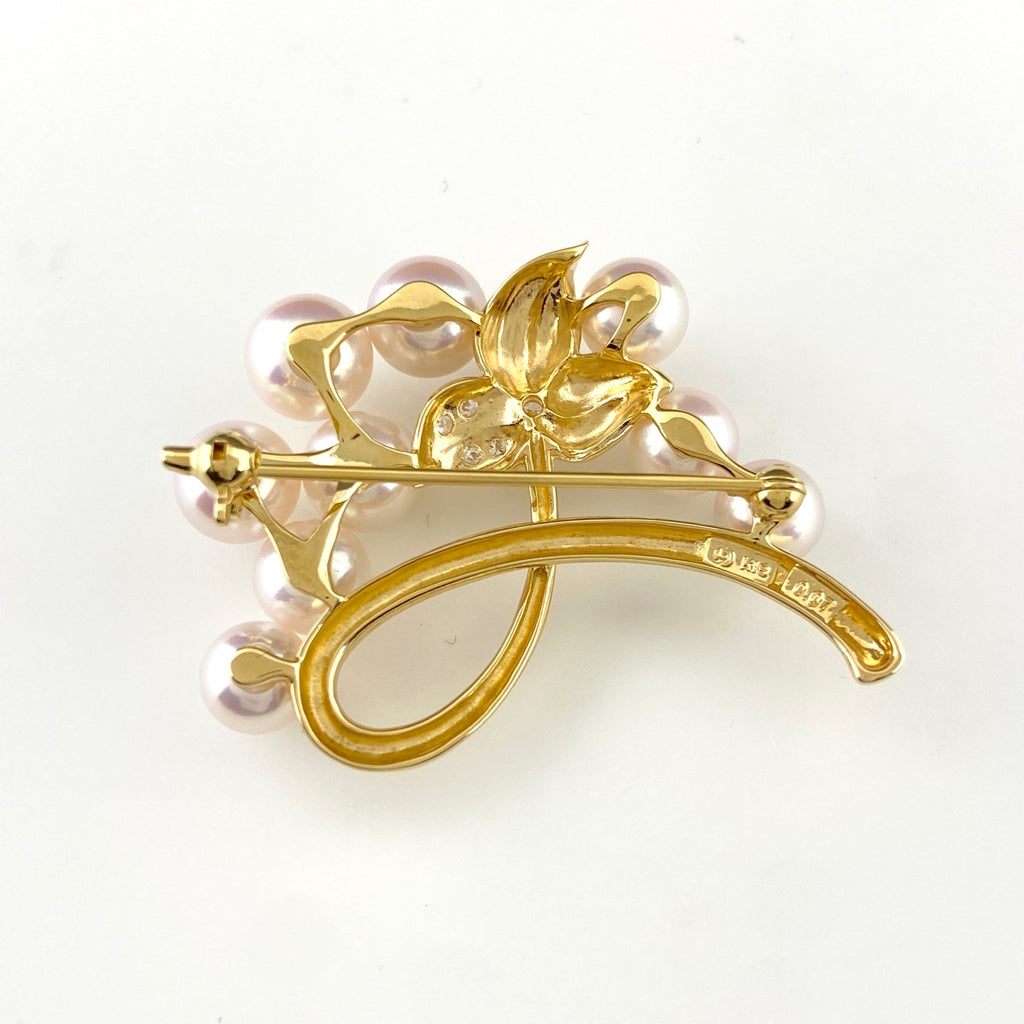 タサキ パール デザインブローチ YG イエローゴールド 真珠 メレダイヤ ブローチ K18 パール ダイヤモンド レディース 【中古】brjwl