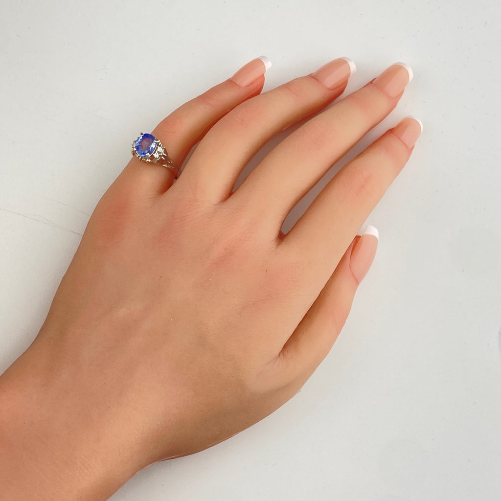 サファイア デザインリング プラチナ メレダイヤ 指輪 リング 11.5号 Pt850 サファイア ダイヤモンド レディース 【中古】nbjwl