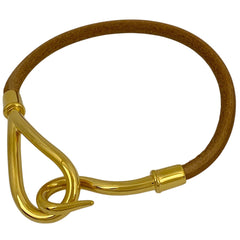 エルメス ジャンボ ブレスレット 腕輪 フック ブレスレット GP レザー ゴールド ブラウン レディース 【中古】bracc