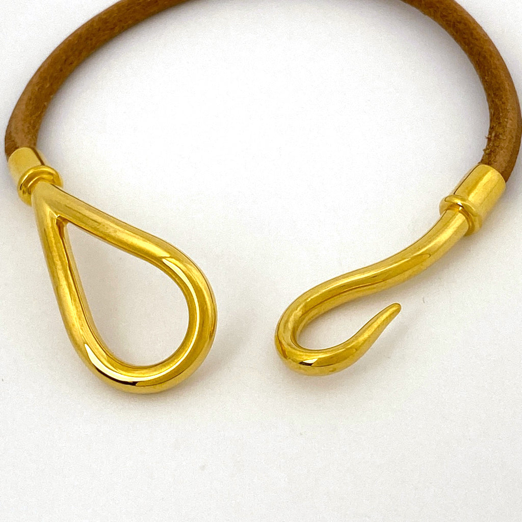 エルメス ジャンボ ブレスレット 腕輪 フック ブレスレット GP レザー ゴールド ブラウン レディース 【中古】bracc