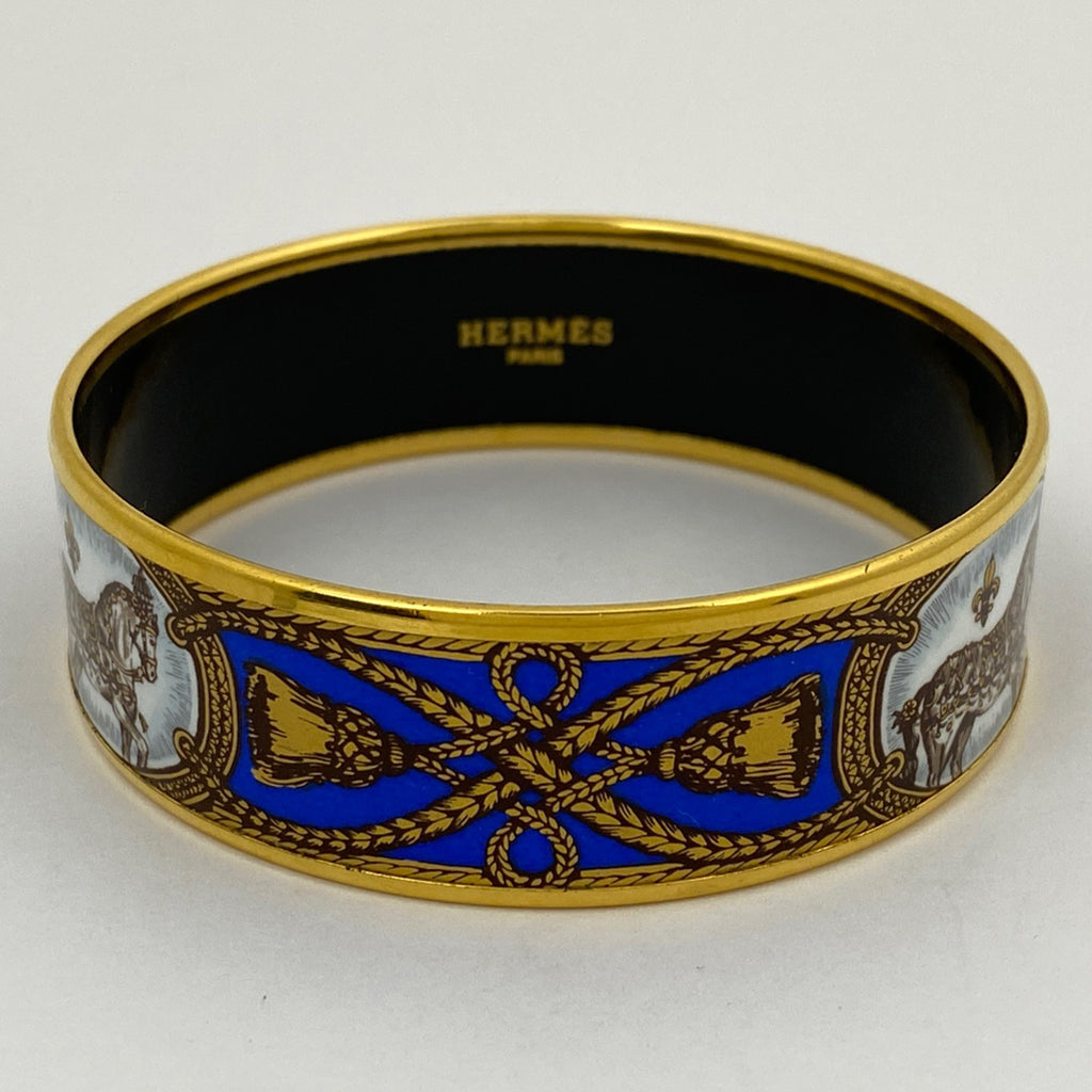 エルメス エマイユ GM 七宝焼き 腕輪 バングル GP ゴールド ブルー レディース 【中古】bracc