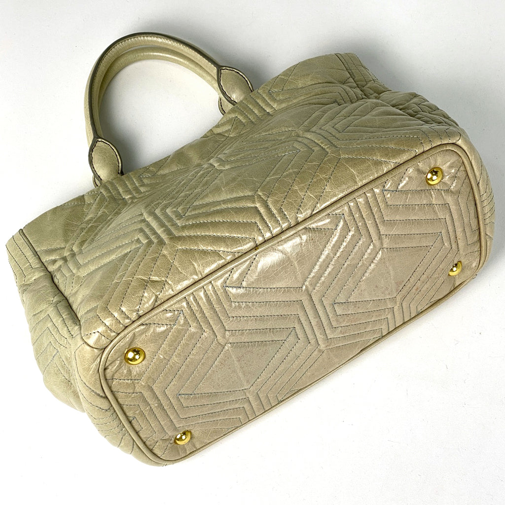 ミュウ ミュウ ロゴ ハンドバッグ 手提げ ハンドバッグ レザー グリーンベージュ RN0928 レディース 【中古】brbag