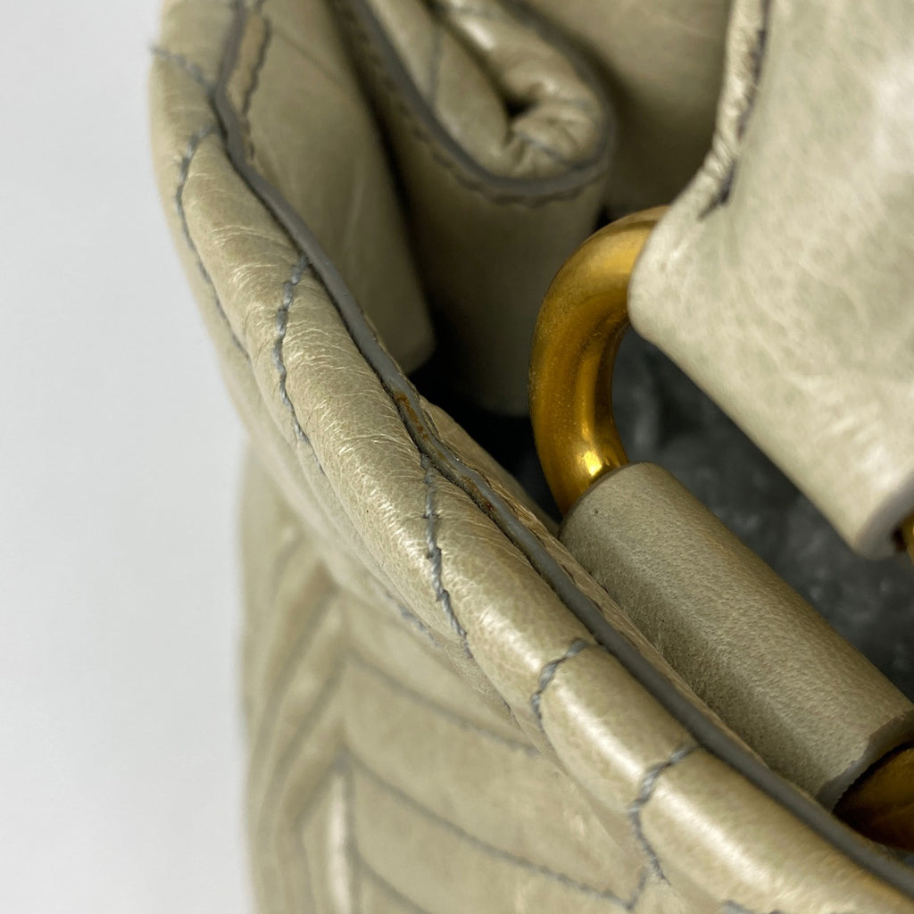 ミュウ ミュウ ロゴ ハンドバッグ 手提げ ハンドバッグ レザー グリーンベージュ RN0928 レディース 【中古】brbag