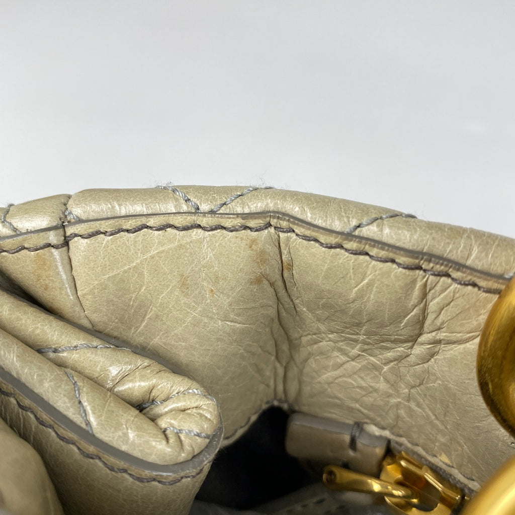 ミュウ ミュウ ロゴ ハンドバッグ 手提げ ハンドバッグ レザー グリーンベージュ RN0928 レディース 【中古】brbag